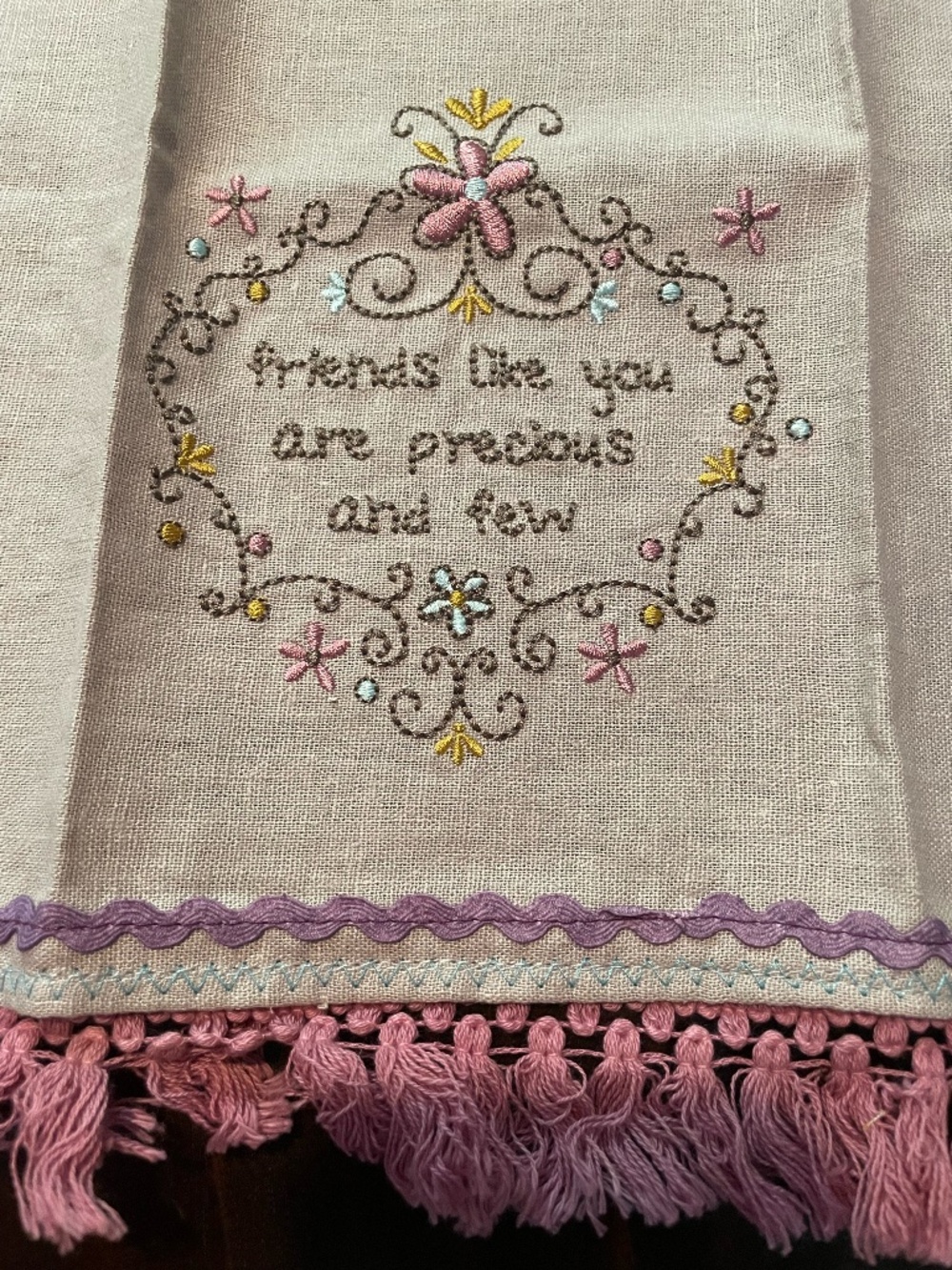 Natural Life Embroidered Linen Hand Towel